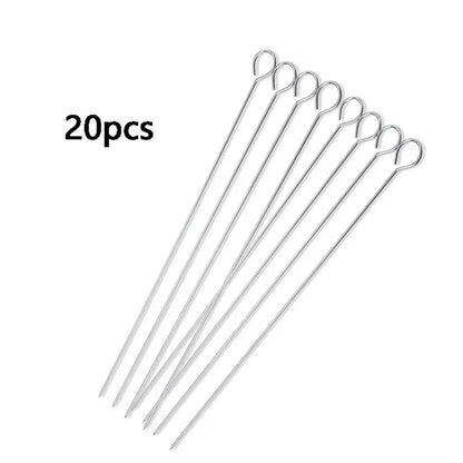 Reusable Metal BBQ Skewers, 20 Pack, Silver, 20cm or 30cm - 30cm