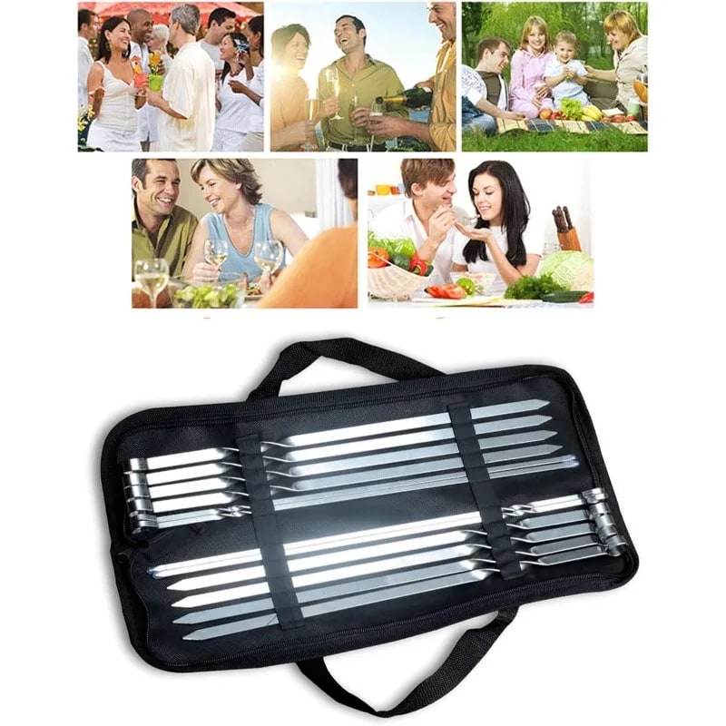 Stainless Steel BBQ Skewers Set of 12 with Carry Case