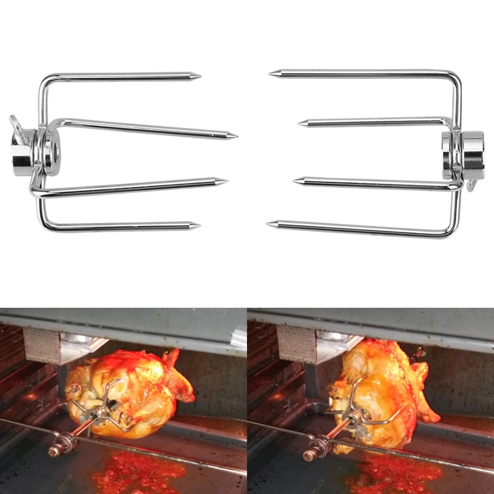 Stainless Steel Rotisserie BBQ Forks, 2-Piece Set for Chicken and Meat