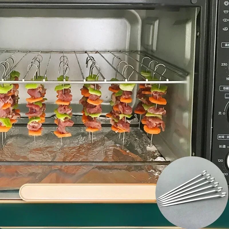 Stainless Steel BBQ Kebab Skewers, Hooked Ends, 10-Piece Set, 201 or 304, 12-20cm