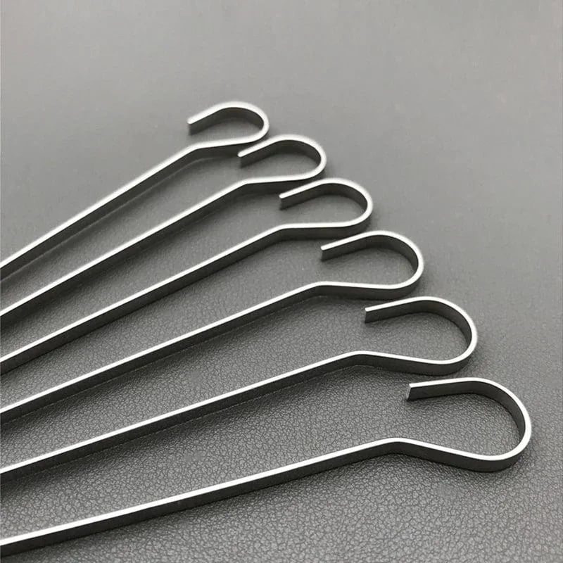 Stainless Steel BBQ Kebab Skewers, Hooked Ends, 10-Piece Set, 201 or 304, 12-20cm
