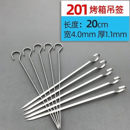 Stainless Steel BBQ Kebab Skewers, Hooked Ends, 10-Piece Set, 201 or 304, 12-20cm - 20cm-201(10 pcs)