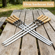Stainless Steel BBQ Skewer Forks with Wood Handles, 6 Piece, 55cm