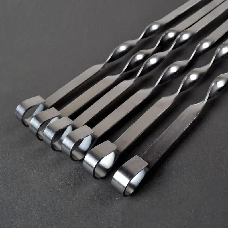 Stainless Steel BBQ Skewer Forks with Wood Handles, 6 Piece, 55cm