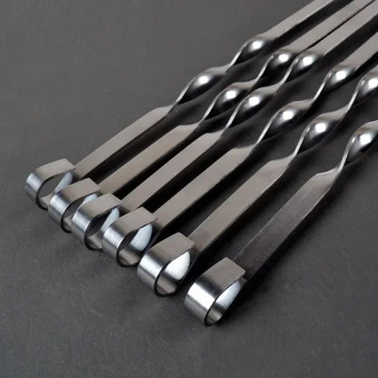 Stainless Steel BBQ Skewer Forks with Wood Handles, 6 Piece, 55cm
