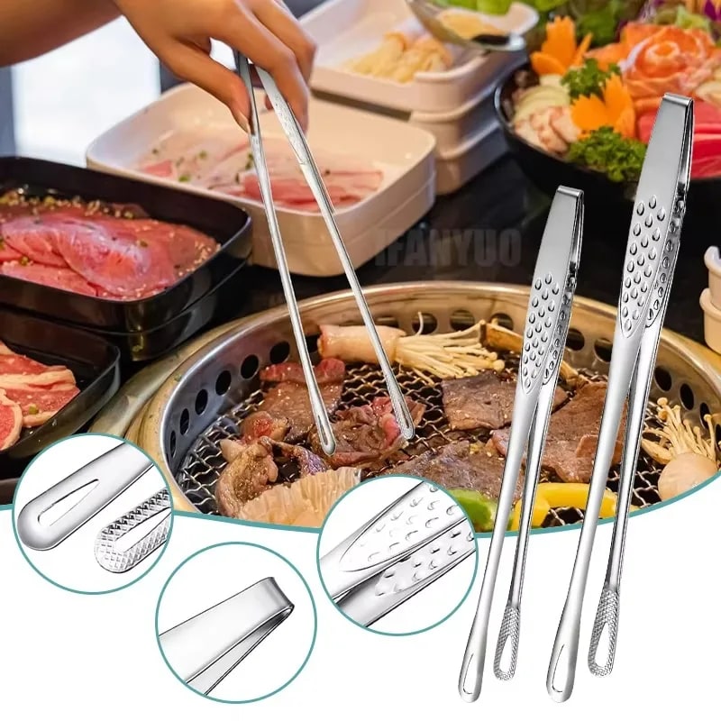 Stainless Steel BBQ Food Tongs with Non-Slip Grip, 24.5cm or 28.5cm