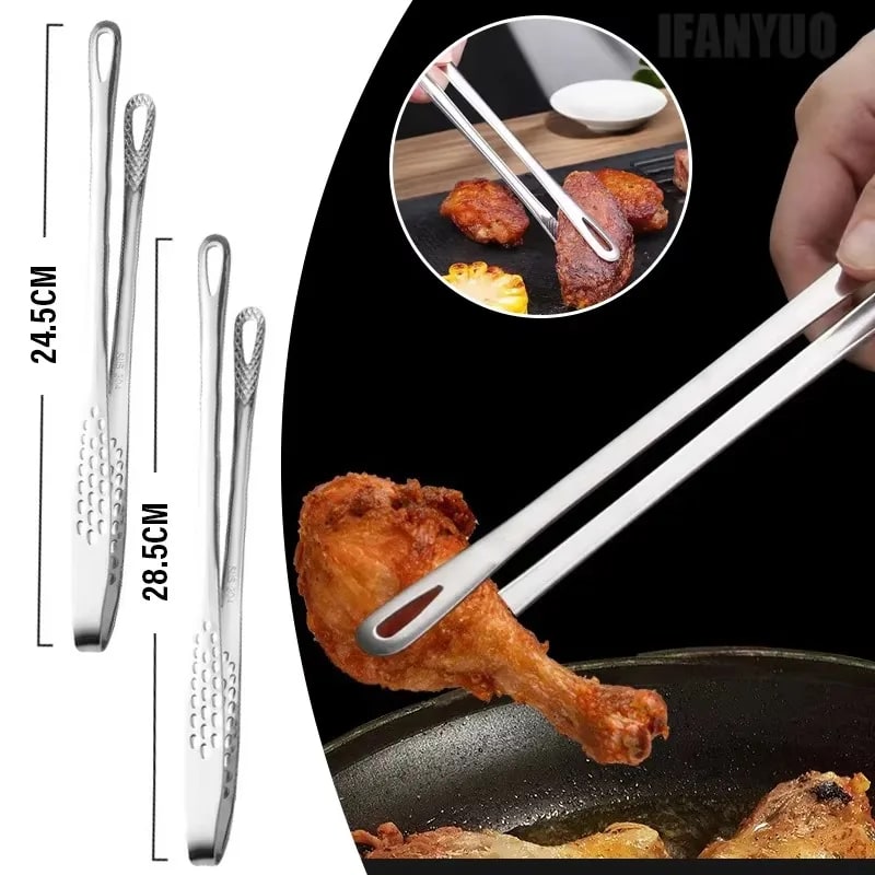 Stainless Steel BBQ Food Tongs with Non-Slip Grip, 24.5cm or 28.5cm
