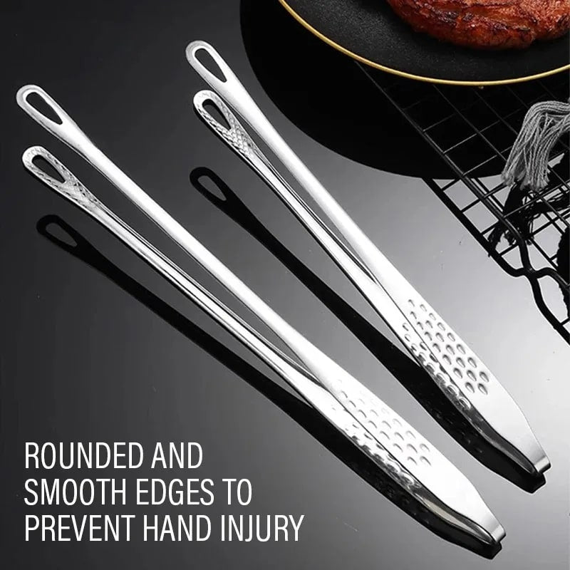 Stainless Steel BBQ Food Tongs with Non-Slip Grip, 24.5cm or 28.5cm