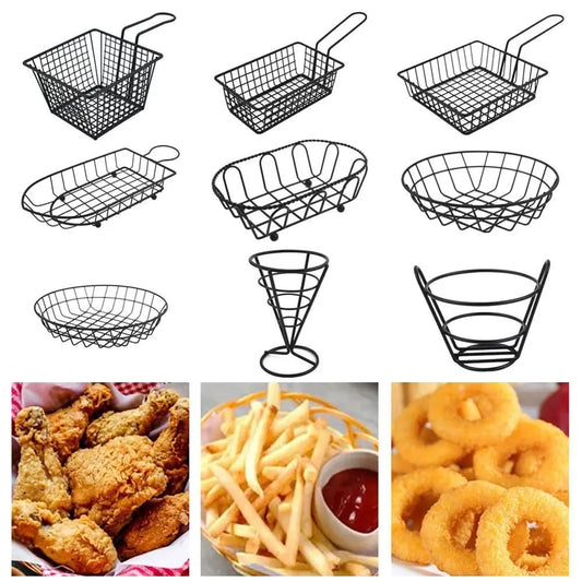 Iron Mesh Fryer and Serving Baskets, 9 Styles
