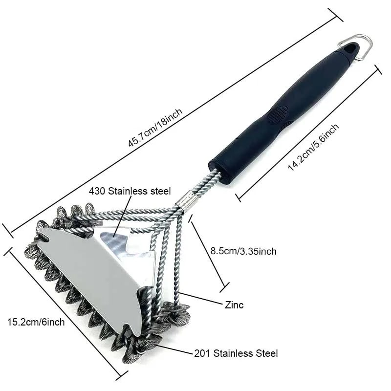 18-Inch Metal BBQ Grill Cleaning Brush with Scraper, WIKHOSTAR K453 - Style 1