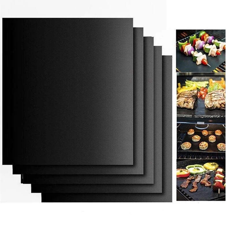 Reusable Black BBQ Grill Mat 400 x 330mm Food-Grade Teflon Nonstick Sheet