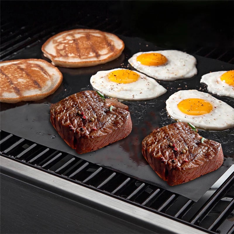 Reusable Black BBQ Grill Mat 400 x 330mm Food-Grade Teflon Nonstick Sheet