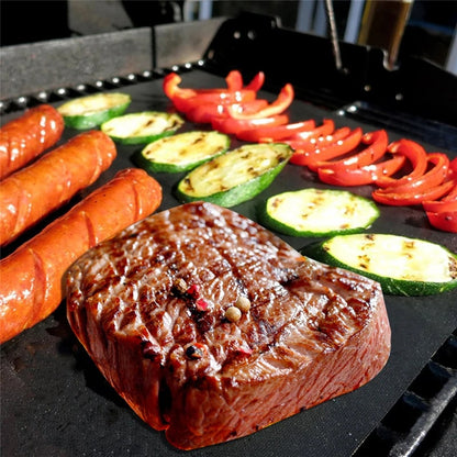 Reusable Black BBQ Grill Mat 400 x 330mm Food-Grade Teflon Nonstick Sheet