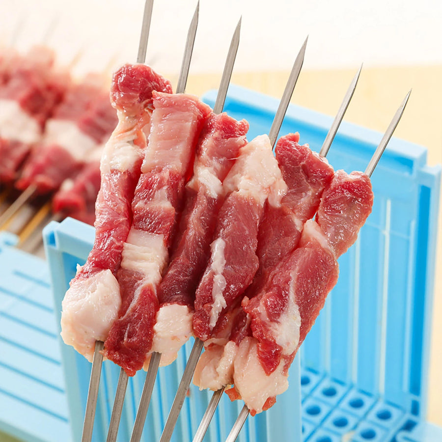 49-Hole Portable BBQ Skewer Stringer Box Meat Kebab Maker