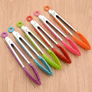 Silicone Stainless Steel BBQ Tongs, 21.4cm Food Tongs with Coloured Grip