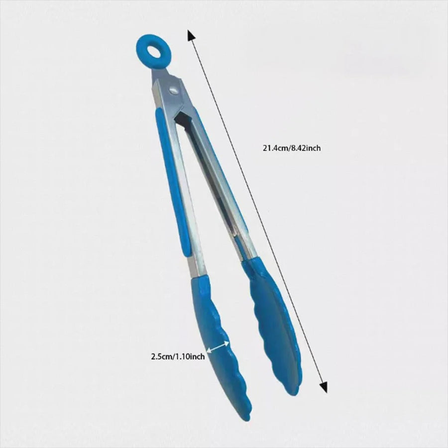 Silicone Stainless Steel BBQ Tongs, 21.4cm Food Tongs with Coloured Grip