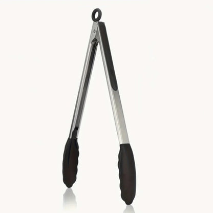 Silicone Stainless Steel BBQ Tongs, 21.4cm Food Tongs with Coloured Grip