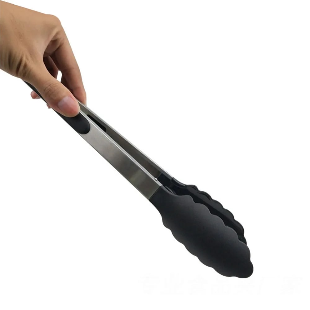 Silicone Stainless Steel BBQ Tongs, 21.4cm Food Tongs with Coloured Grip