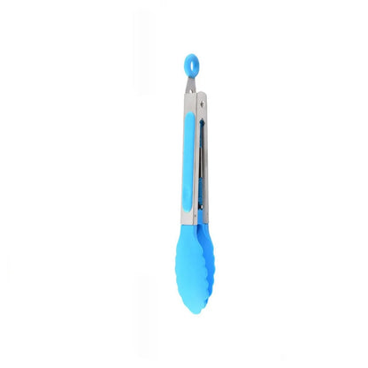 Silicone Stainless Steel BBQ Tongs, 21.4cm Food Tongs with Coloured Grip - HY0149-blue