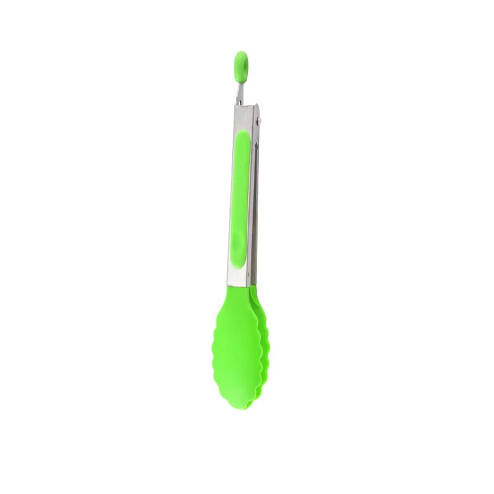 Silicone Stainless Steel BBQ Tongs, 21.4cm Food Tongs with Coloured Grip - HY0149-green