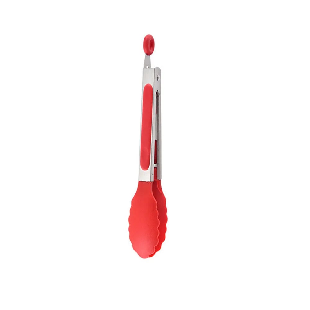 Silicone Stainless Steel BBQ Tongs, 21.4cm Food Tongs with Coloured Grip - HY0149-red