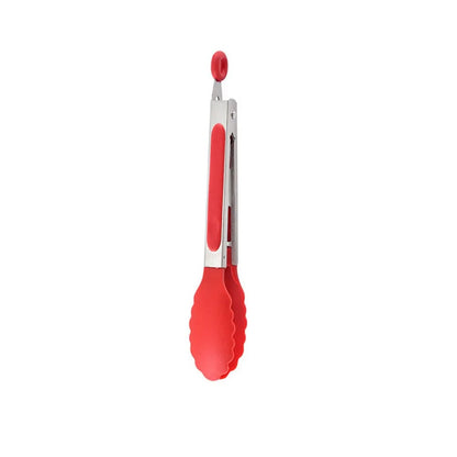 Silicone Stainless Steel BBQ Tongs, 21.4cm Food Tongs with Coloured Grip - HY0149-red