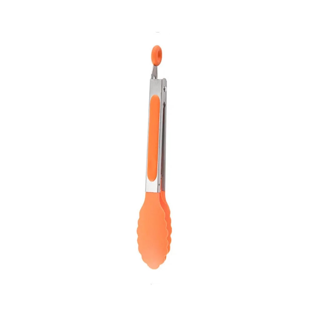 Silicone Stainless Steel BBQ Tongs, 21.4cm Food Tongs with Coloured Grip - HY0149-orange