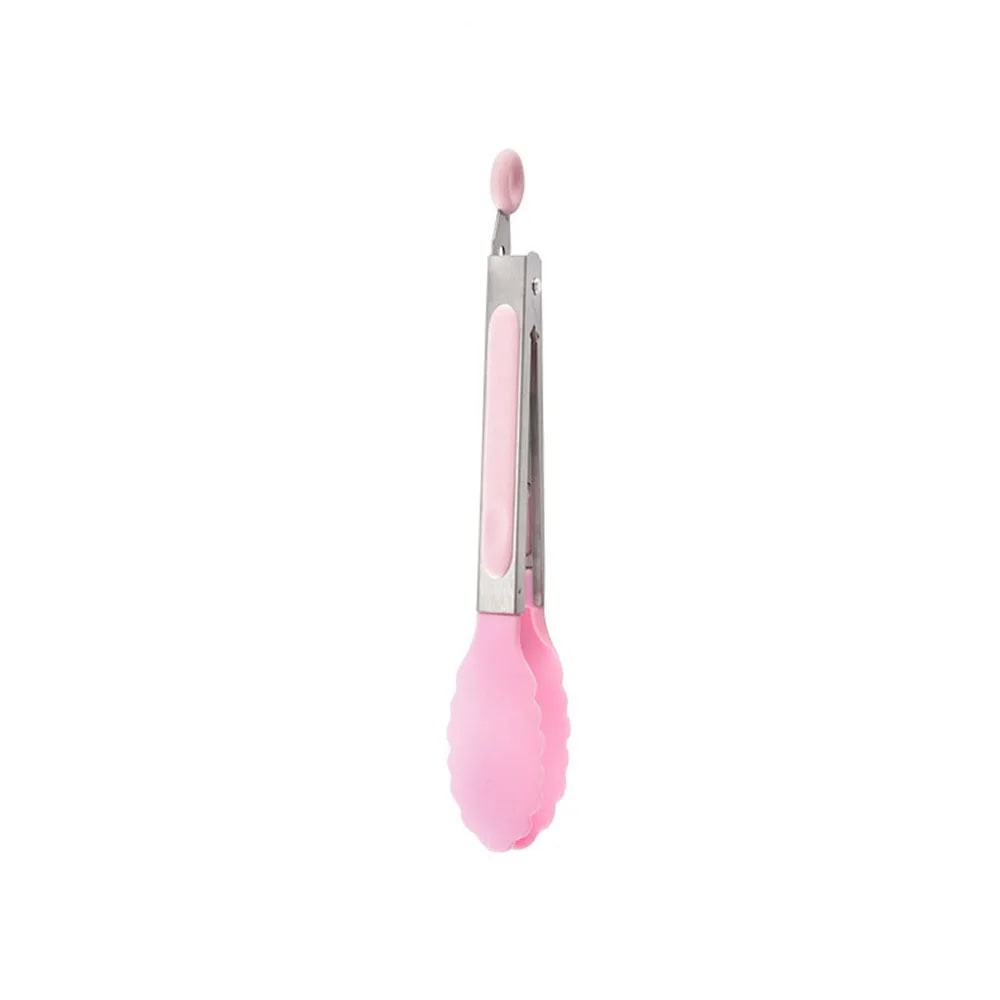 Silicone Stainless Steel BBQ Tongs, 21.4cm Food Tongs with Coloured Grip - HY0149-pink