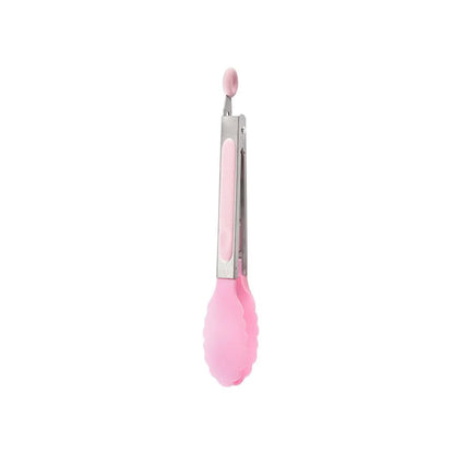 Silicone Stainless Steel BBQ Tongs, 21.4cm Food Tongs with Coloured Grip - HY0149-pink