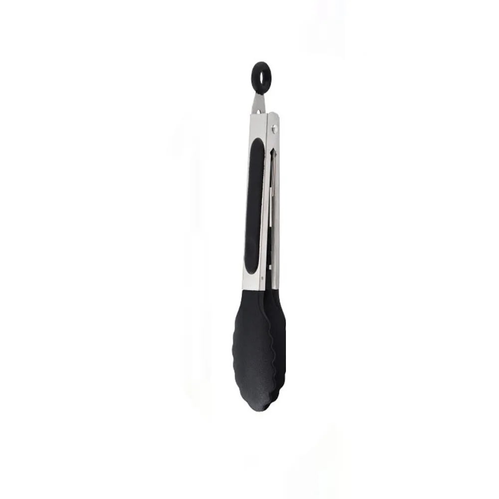 Silicone Stainless Steel BBQ Tongs, 21.4cm Food Tongs with Coloured Grip - HY0149-black