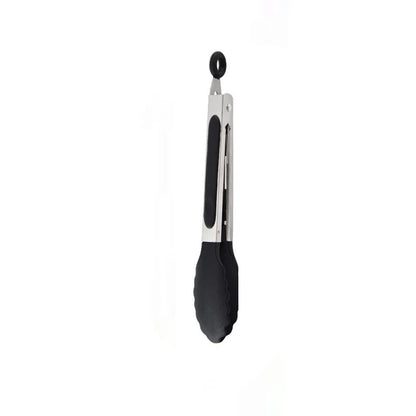 Silicone Stainless Steel BBQ Tongs, 21.4cm Food Tongs with Coloured Grip - HY0149-black