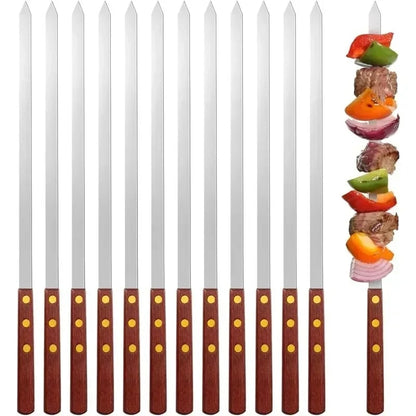 Metal BBQ Skewers with Wood Handles, 12 Pack, 40cm or 50cm