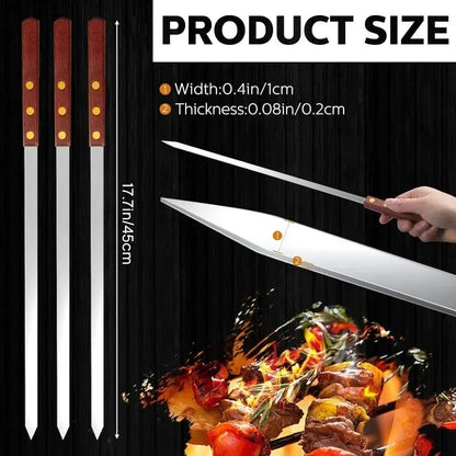 Metal BBQ Skewers with Wood Handles, 12 Pack, 40cm or 50cm