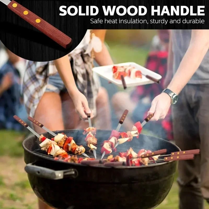 Metal BBQ Skewers with Wood Handles, 12 Pack, 40cm or 50cm