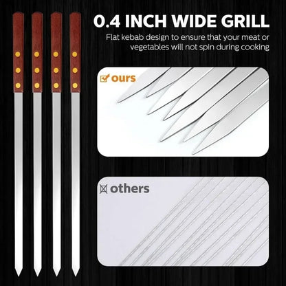 Metal BBQ Skewers with Wood Handles, 12 Pack, 40cm or 50cm