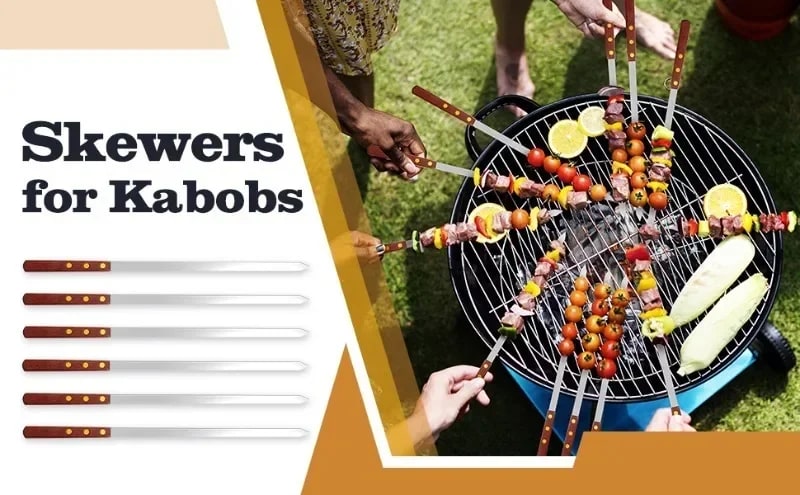 Metal BBQ Skewers with Wood Handles, 12 Pack, 40cm or 50cm
