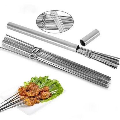 Stainless Steel BBQ Skewers, 30cm, 50 Sticks with Barbecue Tube