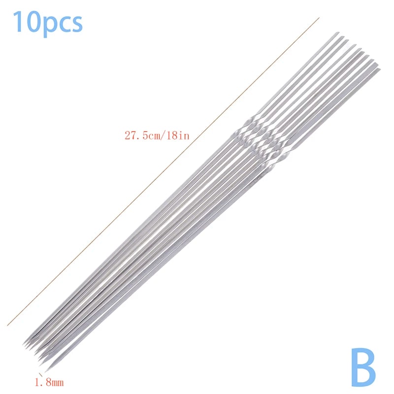 Stainless Steel BBQ Skewers, 30cm, 50 Sticks with Barbecue Tube - Style3
