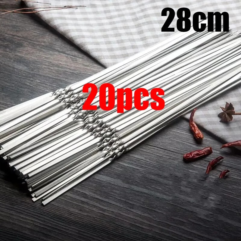 Stainless Steel Flat BBQ Skewers for Kebab Grilling, 28cm or 33cm, 10 to 50 Pack - 20pcs-28cm