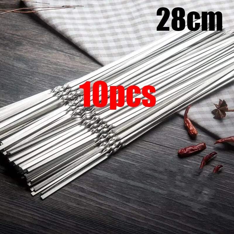 Stainless Steel Flat BBQ Skewers for Kebab Grilling, 28cm or 33cm, 10 to 50 Pack - 10pcs-28cm