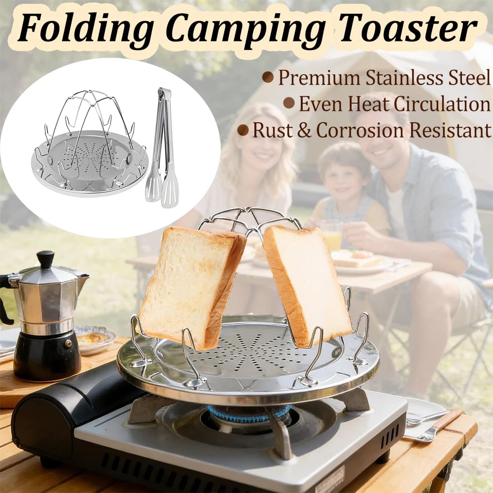 Foldable Stainless Steel Camping Toaster Rack for Gas Stoves, 4-Slice Bread Toast Holder
