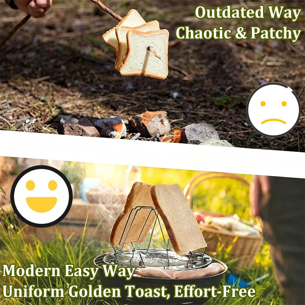 Foldable Stainless Steel Camping Toaster Rack for Gas Stoves, 4-Slice Bread Toast Holder