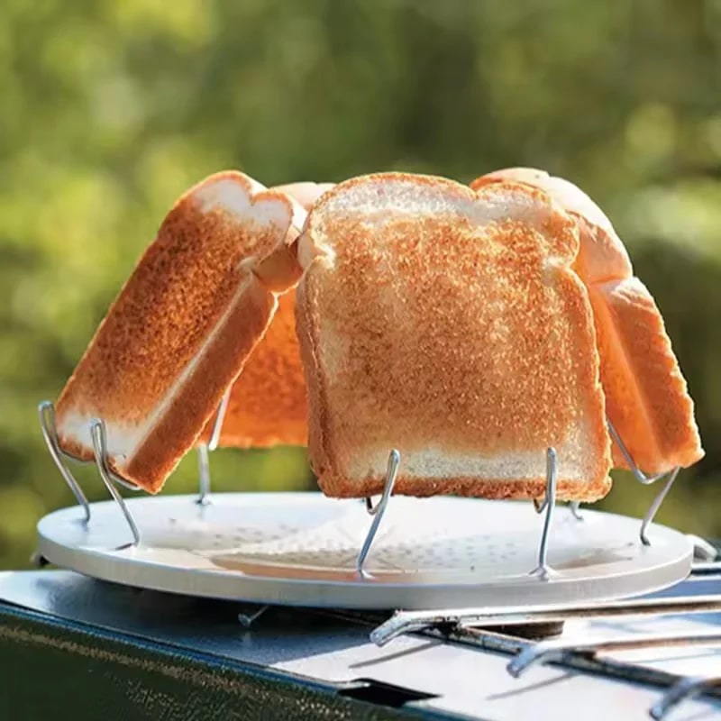 Portable Foldable Stainless Steel 4-Slice Toast Rack, Grill and Baking Tray for Outdoor Stoves