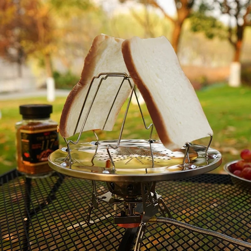 Portable Foldable Stainless Steel 4-Slice Toast Rack, Grill and Baking Tray for Outdoor Stoves