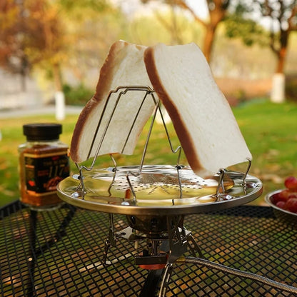 Portable Foldable Stainless Steel 4-Slice Toast Rack, Grill and Baking Tray for Outdoor Stoves