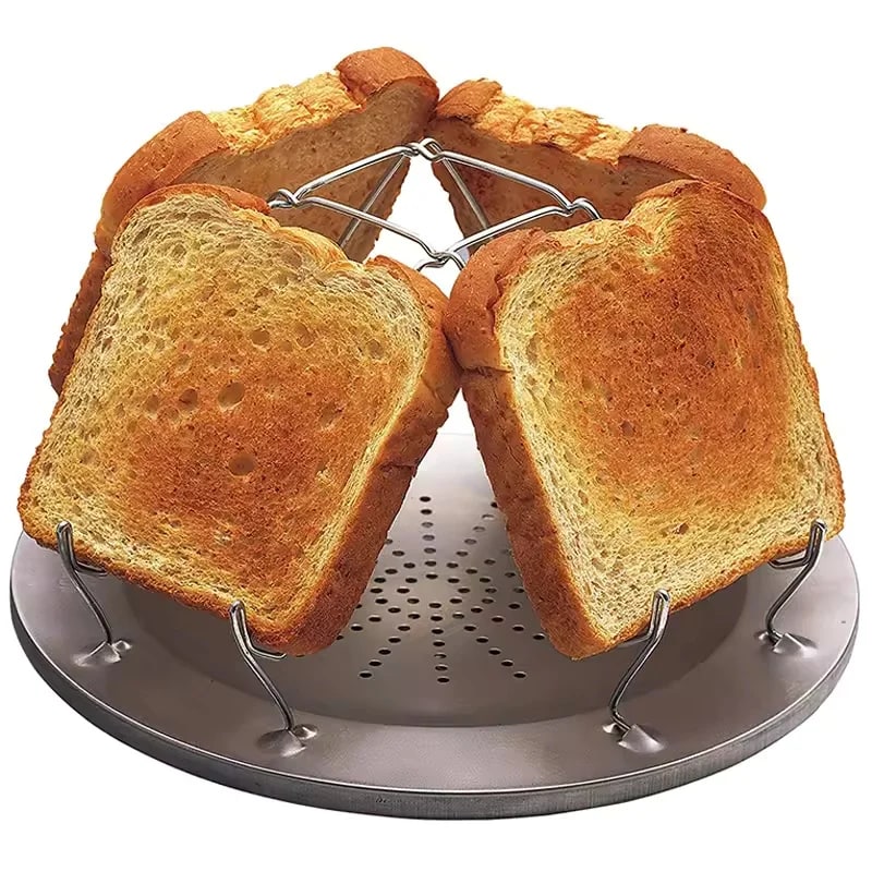 Portable Foldable Stainless Steel 4-Slice Toast Rack, Grill and Baking Tray for Outdoor Stoves
