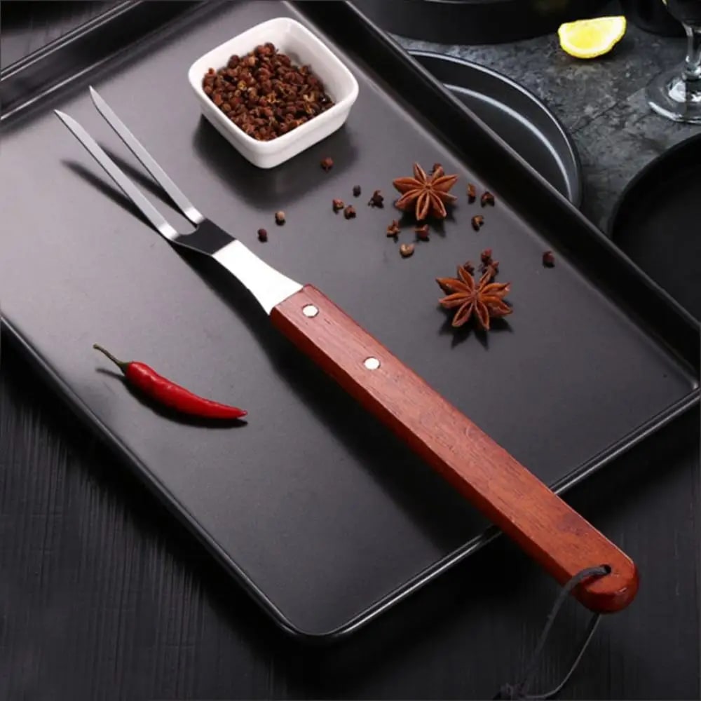 BBQ Meat Fork with Wooden Handle, Metal Two-Prong Carving Fork