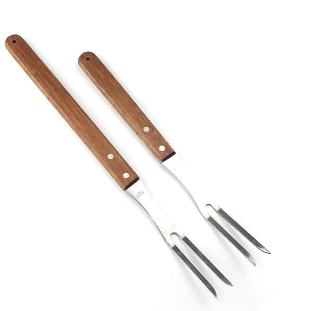 BBQ Meat Fork with Wooden Handle, Metal Two-Prong Carving Fork