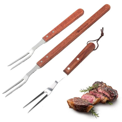BBQ Meat Fork with Wooden Handle, Metal Two-Prong Carving Fork