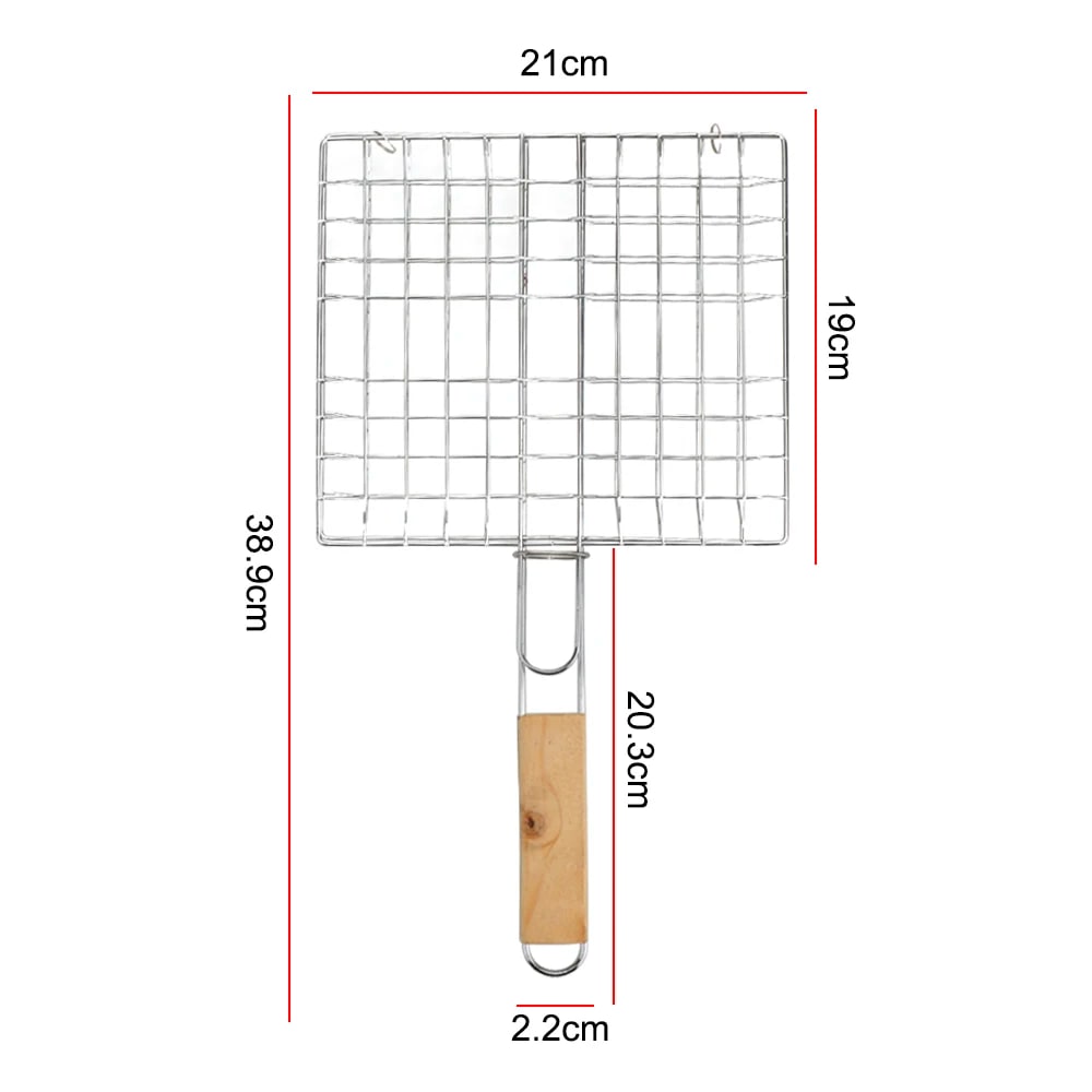 Foldable BBQ Grill Basket with Wooden Handle, Iron Wire Mesh, 39.1 x 20.9cm